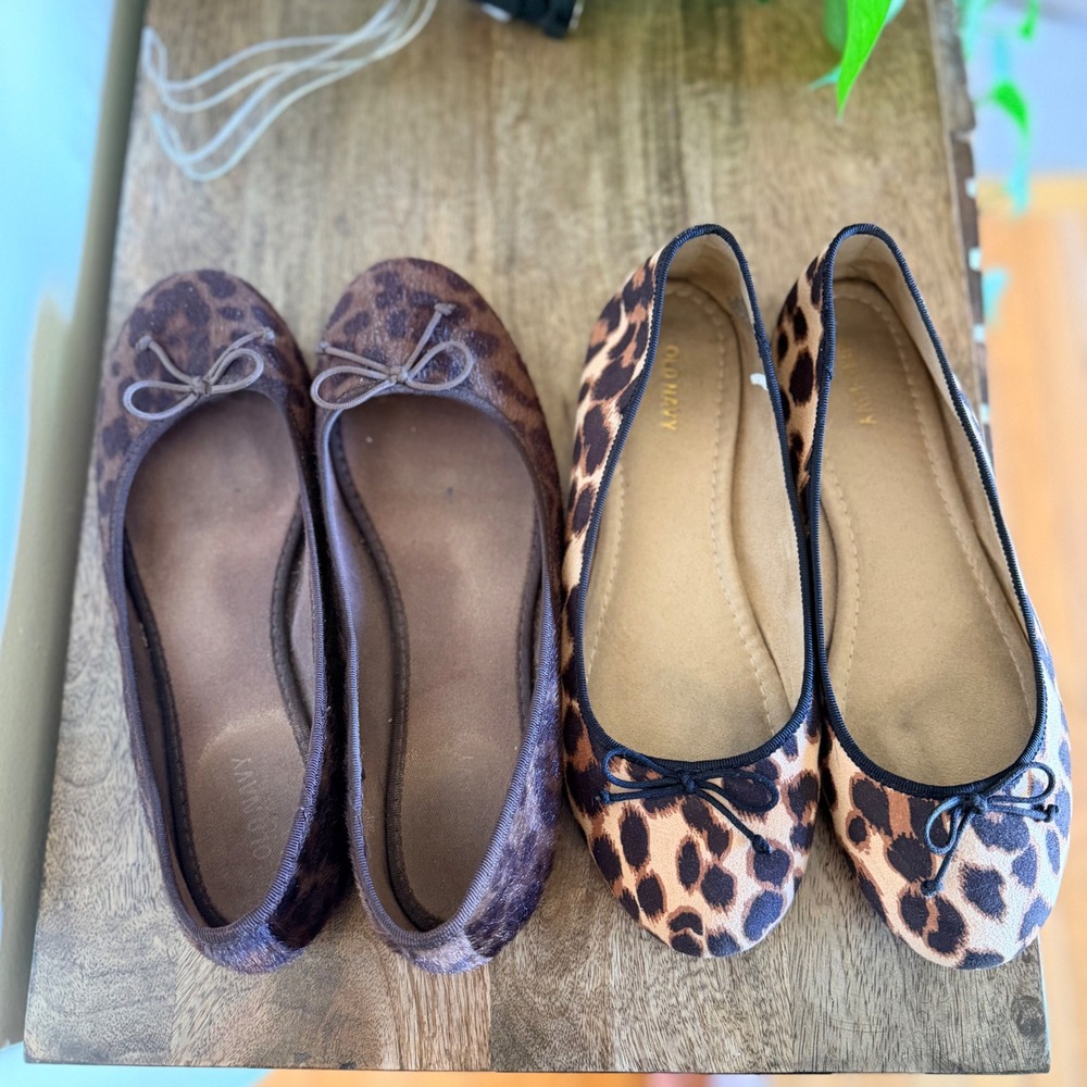 Old Navy Ballet Flats Womens 8 Brown Leopard Print Bundle 2 Pairs Bow Accents - Picture 3 of 15